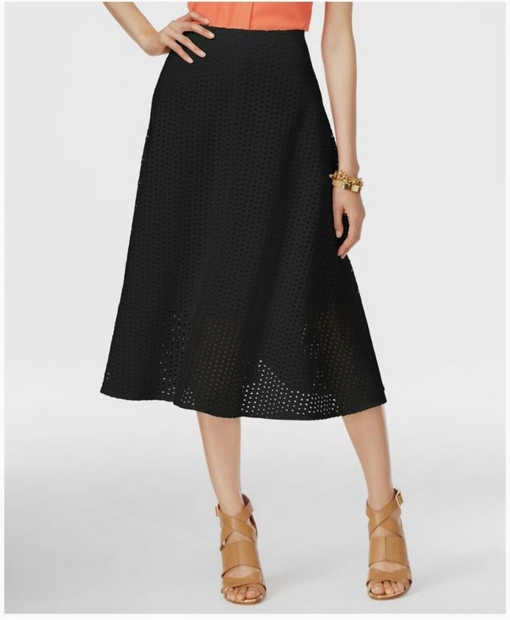 Alfani Black A-Line Eyelet Midi Skirt Women’s Size XL